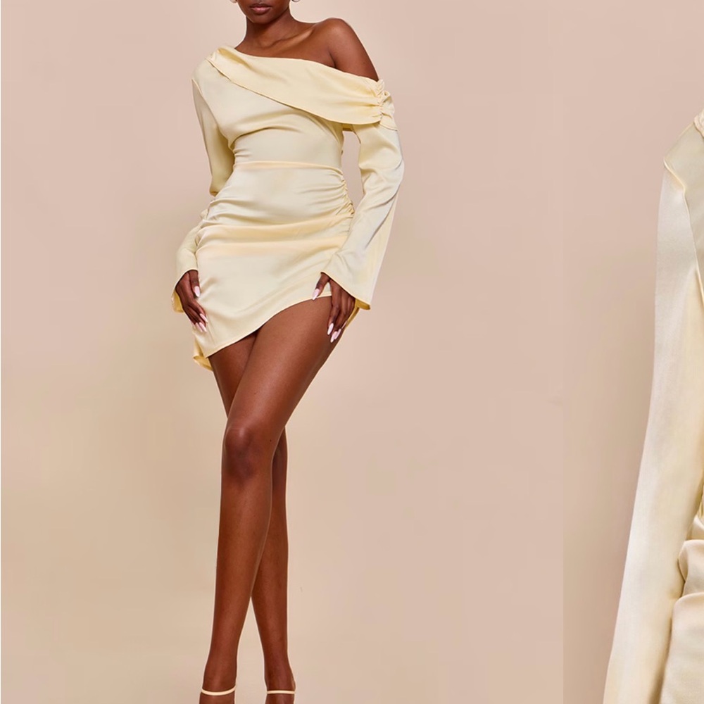 PrettyLittleThing One Shoulder Cream Dress